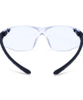 Front view of Badass WrapAround Safety Glasses With Hella Comfort Nylon Frame And Tight Adjustable Arms For Top Shelf Polycarbonate Lens Eye Protection On Industrial Heavy Duty Jobsites.