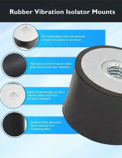 M4 Rubber Vibration Isolator Mounts Four Piece Set Heavy Duty Shock Absorbers With Lock Nuts built different, close-up view of rubber mount.