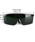 Broad Spectrum Laser Safety Glasses With Uv And Infrared Blocking Coating For Home Hair Removal Wands 200Nm To 2000Nm Range front view with measurements