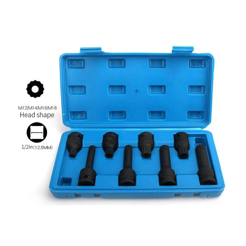 Eight Piece Twist Tight Socket Set With Zero Play And Rock Solid Grip For Beaters And Daily Drivers Cr Mo Steel Drive Tools Garage Essentials With Durable Case in blue case.