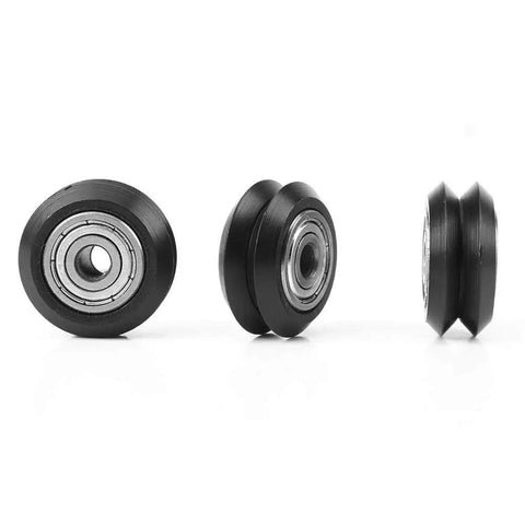Top Tier V Slot Pulley For Modern 3D Printers Featuring Hella Smooth 625ZZ Bearings, black POM design with laser precise bore.