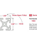 1.5 Inch Triple Slot Aluminum Extrusion, Clear Anodized T Slot Rail design with dimensions and part number details.