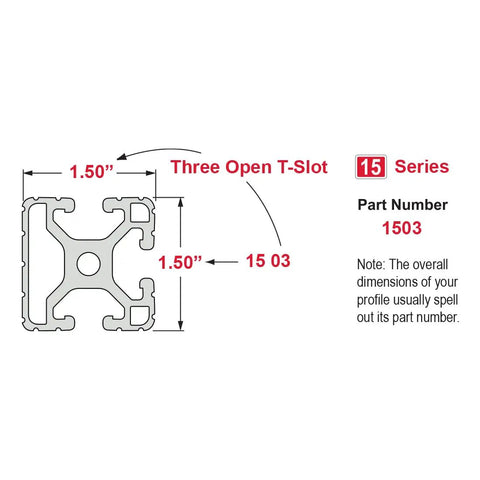 1.5 Inch Triple Slot Aluminum Extrusion, Clear Anodized T Slot Rail design with dimensions and part number details.