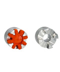 Rad Heavy Duty Flexible Jaw Shaft Coupling D80L115 Series showing orange and silver design for smooth power delivery.