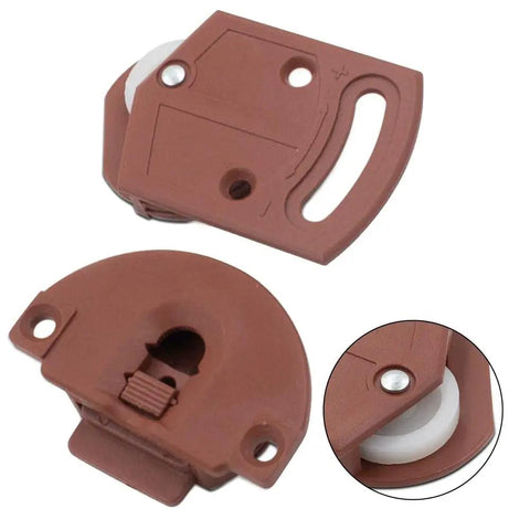 Pro Grade Dead Silent Sliding Door Roller Wheel Kit Two Pack featuring brown ABS housing and white nylon wheels for closet upgrades.