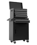 Heavy Duty Rolling Tool Chest With Five Hella Spacious Drawers And Separate Bottom Cabinet Drawer for storing tools in black metal.