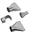 Heat Gun Accessory Kit With Hook Nozzle Deflector Nozzle Air Spreader Nozzle And Air Reduction Nozzle For Everyday Jobs And DIY Projects Fits Most Heat Guns shown in silver metal