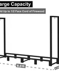 8Ft Outdoor Firewood Rack Holder For Wood Storage And Fireplace Use With 10 stable support legs, supports up to half cord