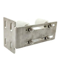Rock Solid Heavy Duty Sliding Gate Upper Guide Rollers With Reinforced Mounting Bracket featuring smooth nylon wheels and stainless steel frame.