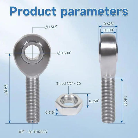 1/2 Inch Self Aligning Ball Joint Rod End Kit With Jam Nuts Lh Rh Thread Heim Spherical Bearing dimensions, heavy duty steel construction.