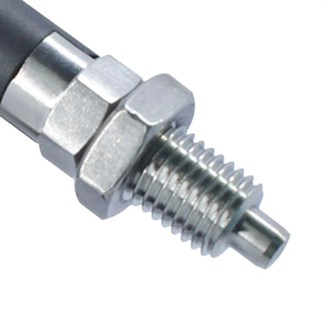 Heavy Duty Self Locking Knob Plunger With Slick Spring Slide And Roughneck Grip For Precision Jig Positioning And Shop Equipment Fine Thread Indexing Lock Pin M10 M16 M20 close-up of stainless steel threaded end and hex nut