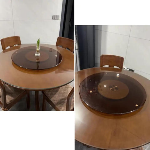 Heavy Duty Tempered Glass Lazy Susan Turntable For Dining Tables Super Slick Rotating Serving Platter 40 Inch on round wooden table.
