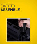 Person assembling the Heavy Duty Four Tier Plastic Storage Shelf Rack In Black 48 X 21 X 14 Inches with ease.