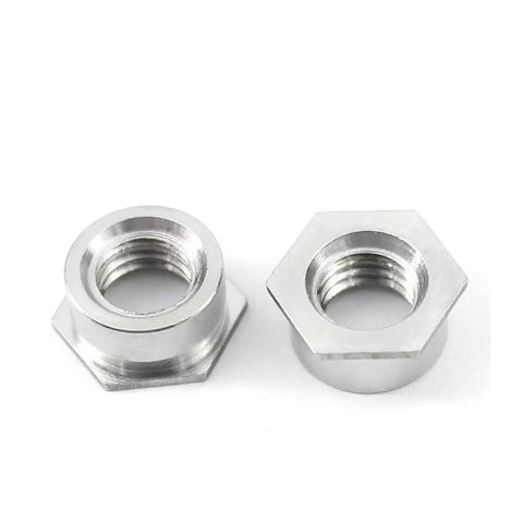 Two 304 stainless steel self clinching flush nuts from 20 Pc 304 Stainless Steel Self Clinching Flush Nuts Assorted Metric Kit M2 M3 M4 M5 Thread Pan Head Inserts For Sheet Metal Fastener Jobs Hella Tough And Rust Free With Rad Clean Finish.