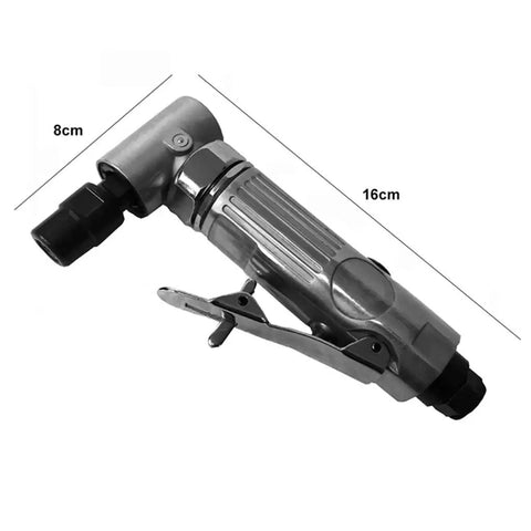 Rough And Ready One Quarter Inch Pneumatic Air Angle Die Grinder Tool Set With 90 Degree Swivel Head, 16cm long and 8cm wide.