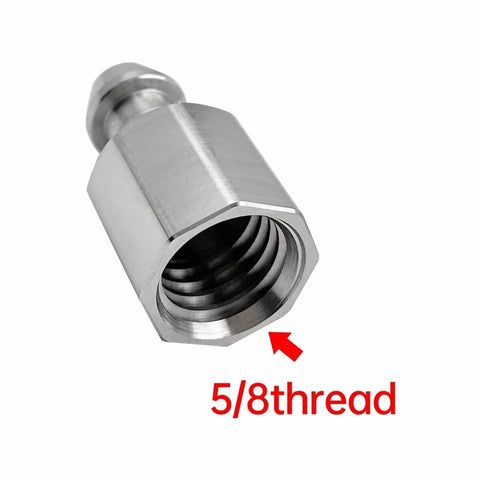 Close-up of silver quick-release adapter with 5/8-inch thread for surveying poles/prisms