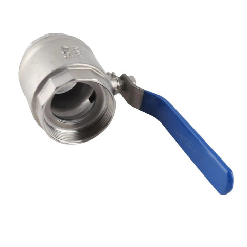 Badass 304 Stainless Steel Ball Valve Two Piece Full Port 2 Inch Female Thread Heavy Duty Flow Control, blue handle detail.