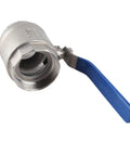 Built Tough 2 Inch Ball Valve 304 Stainless Steel Full Port Pipe Fitting For Commercial Plumbing with blue handle.