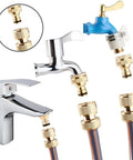 Brass Hose Barb Connector Set 5 Pcs Water Pipe Fittings Pro Grade Universal Garden Adapters shown with faucets and hoses