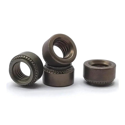 Hella Durable Carbon Steel Self Clinching Rivet Nuts Metric Threaded Inserts in black for metal sheet mounting, pack of three