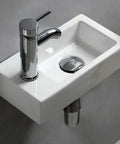Wall Hung Cloakroom Basin Sink Small Rectangle Ceramic Wash Basin White High Gloss Finish Right Hand Tap Hole Slick Modern