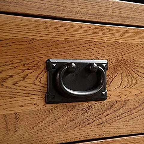 Six Pack Vintage Antique Bronze And Antique Black Drawer Ring Pull Handles Knobs Hardware 95x52mm installed on wooden drawer