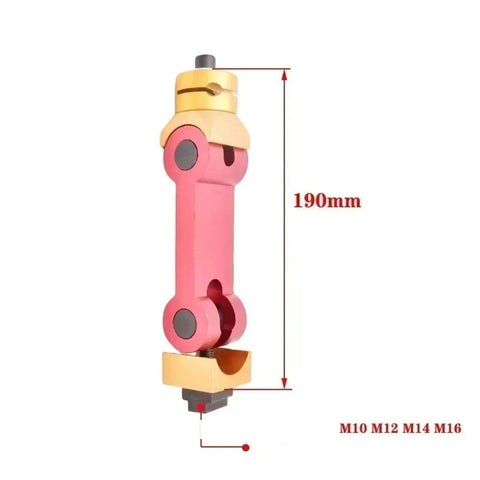 Universal Adjustable CNC Mill And Lathe Work Stop Positioner Featuring Rock Solid Multi Function Locator Tool For Quick Bench Setup And Dead Nuts Accurate Clamping Daily, 190mm tool with red and gold finish.