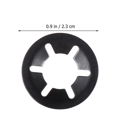 Close-up of a metal washer from 340-Piece Internal Tooth Lock Washers Assortment Kit With Push-On Clips For Fasteners In Industrial And Plumbing Applications