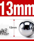 Top Shelf 40 Pieces Chrome Steel Bearing Balls 13mm G25 Precision Grade AISI52100 showing a 13mm chrome steel ball with measurement.