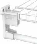 Slick SuperSlide Wire Shelving Support Bracket With Preloaded Wall Anchors For Straight Up Easy Mount On Three Quarter Inch Closet Rods White Finish showing close-up of bracket fitting.