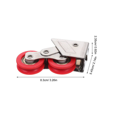 Tough As Nails Stainless Steel Double Roller Wheels For Sliding Door Track Pulley Replacement, 2-wheel design, with red rollers.