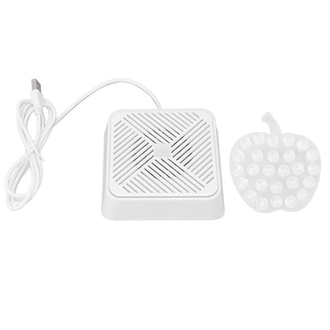 Slick Mini USB Ultrasonic Dishwasher With IP67 Waterproof Build, clean white portable washer with USB cable and rubber pad.