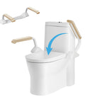 Rock Solid Heavy Duty Foldable Toilet Safety Rails For Seniors With Comfort Grip Armrests Handicap Bathroom Assist Bars Up To Five Hundred Twenty Lbs Easy Peasy Setup shows installation on a toilet.