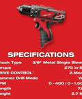 Heavy Hitter Cordless Compact Rotary Hammer Drill Driver Kit specifications with torque, RPM, and chuck type details.