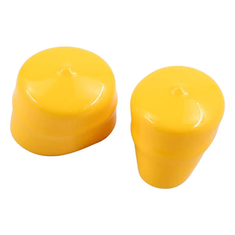 Premium Pair Of Front Axle Cap Bearing Replacements Replace M143338 For John Deere Garden Tractors, yellow plastic caps.