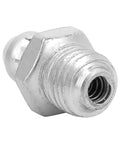 Close-up of a plated steel grease nipple, part of 10 Pack Grease Nipple Fittings In Plated Steel, Leak Proof M8 Straight, For Automotive