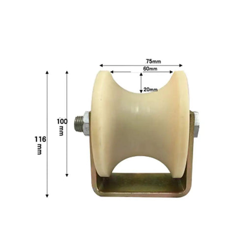 Badass Heavy Duty U Shaped Nylon Track Wheels With Slick Rolling Screw Bearings And Rock Solid Guide Pulleys For DIY Sliding Doors And Custom Project Frames side view with dimensions shown.