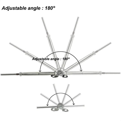 30 Pairs Steel Cable Railing Kit For One Eighth Inch Cable, Adjustable Angle Base With 180 Degree Freedom displayed in angles