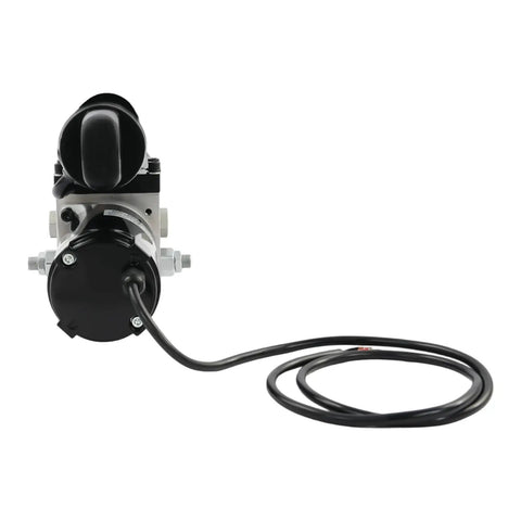 Heavy Duty DC 12V Electro Hydraulic Actuator Featuring A 7.87 Inch Stroke With Tough As Nails Performance And 4409 Lbs Load Capacity Built Like A Tank For Dump Trailers, front view with wire.