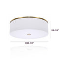 Antique Brass Drum Linen Flush Mount Ceiling Light, 20 Inch LED Fixture, 2000 Lumens, side view showing dimensions
