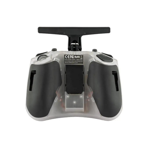 Back view of Pocket Remote Controller With Hall Gimbal, EdgeTX Preloaded, showing transparent body and foldable antenna.