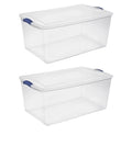 Extra Large Clear Storage Bin with Lid Stackable Plastic Tote, pack of 2, transparent containers with blue latches.