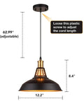 Dope Matte Black Farmhouse Pendant Lights Kit For Kitchen Island Vintage Industrial Barn Style Hanging Bar Lights With Oil Rubbed Bronze Accents Adjustable Cord Soft Glow 12 Inch Pendant Lamps 2 Pack with adjustable cord and measurements