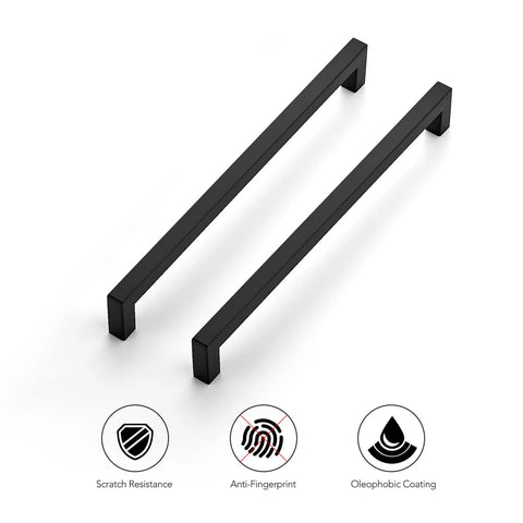 18 Pack 10 Inch Square Cabinet Handles Matte Black Pulls For Kitchen Cabinets And Drawers Center To Center 10 Inches Durable Metal