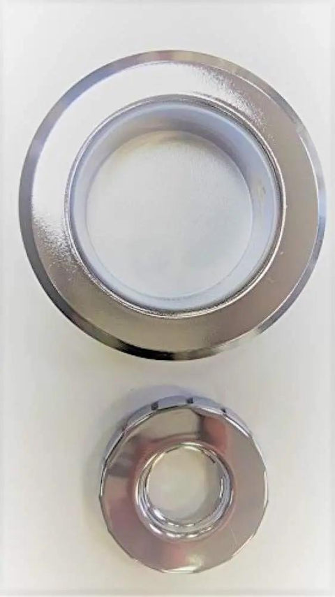Six Pack Half Inch Npt Semi Recessed Fire Sprinkler Trim Ring Chrome Plated Two Piece Escutcheon Cover showing chrome finish and design details.