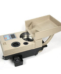 Heavy Duty Automatic Coin Counter Machine With Blazing Fast Sorting Capability Up To One Thousand Five Hundred Per Minute, beige unit with LED display.