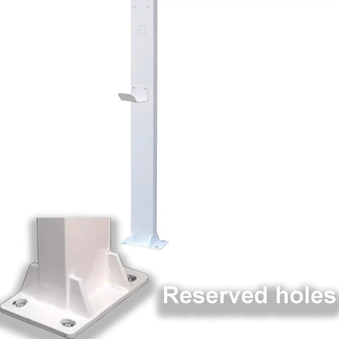 Tough As Nails Galvanized Steel EV Charger Station Box Outdoor Weatherproof Cable Organizer Cabinet With Pre Drilled Mounting For Garage Or Business Parking Lot Black, showing the mounting pole with reserved holes.