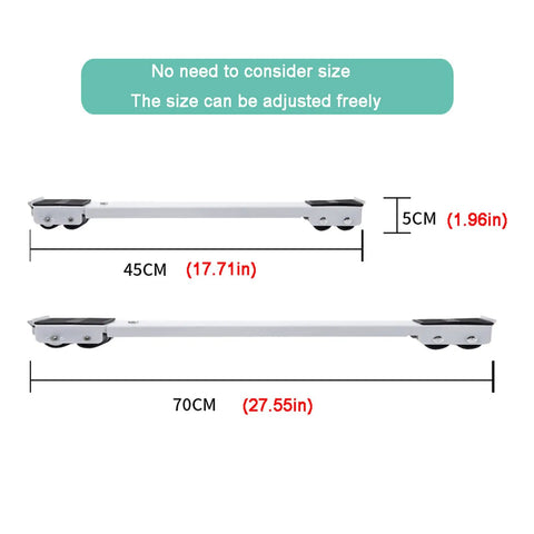 Straight Up Heavy Duty Appliance Roller Base With Easy Roll Lock Casters Adjustable Floor Risers For Machines And Fridge Ballistic Grip White showing adjustable lengths and wheel features.