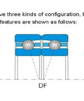 Duplex arrangement bearings types diagram showing DB, DF, DT configurations for angular contact ball bearings.