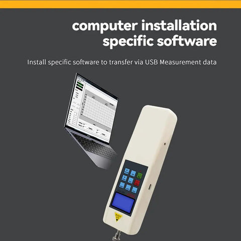 Heavy Duty Digital Force Gauge 50000N Push Pull Tester Dynamometer with USB interface for data transfer to laptop.